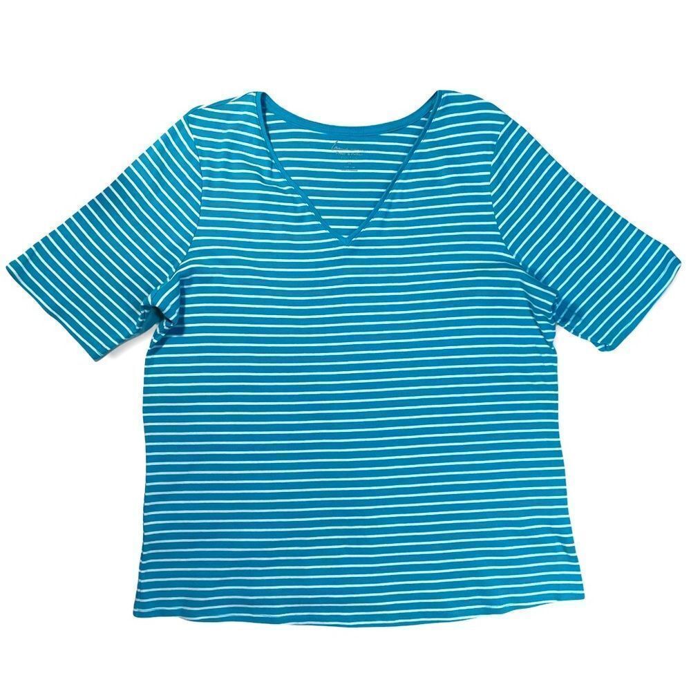 Lane Bryant Pretty and Perfect Aqua Striped Tee Sz XL